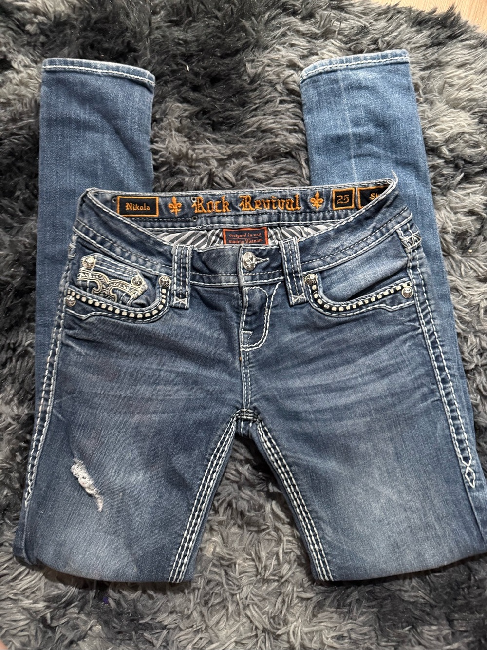 Rock Revival Nikola Mid-Rise Distressed Blue Jeans - Women's